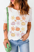 Pumpkin & Flower Round Neck Short Sleeve T-Shirt - Hovatok