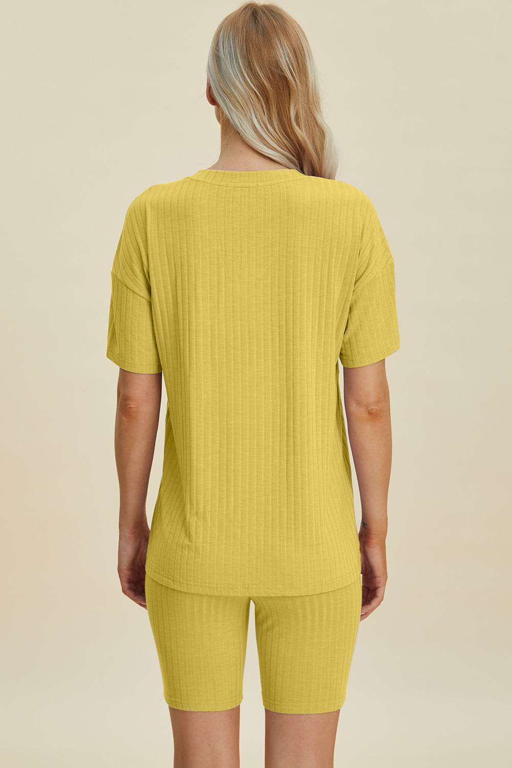 Basic Bae Full Size Ribbed V-Neck Short Sleeve Top and Shorts Set - Hovatok