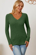 Basic Bae Full Size Ribbed V-Neck Long Sleeve T-Shirt - Hovatok