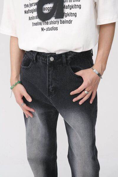 Men's Washed Straight Leg Jeans - Hovatok