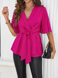 Devine Tied Front Peplum Blouse - Hovatok