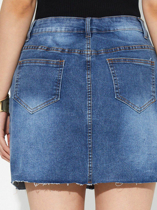 Pocketed Button Up Denim Skirt - Hovatok