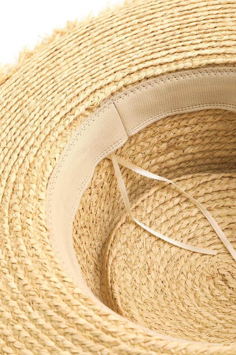 Fame Adjustable Strap Raw Hem Weave Hat - Hovatok