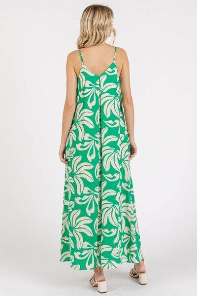 Mittoshop Printed V-Neck Maxi Cami Dress with Pockets - Hovatok