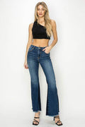 RISEN Full Size High Rise Side Shadow Seam Detail Slit Flare Jeans - Hovatok