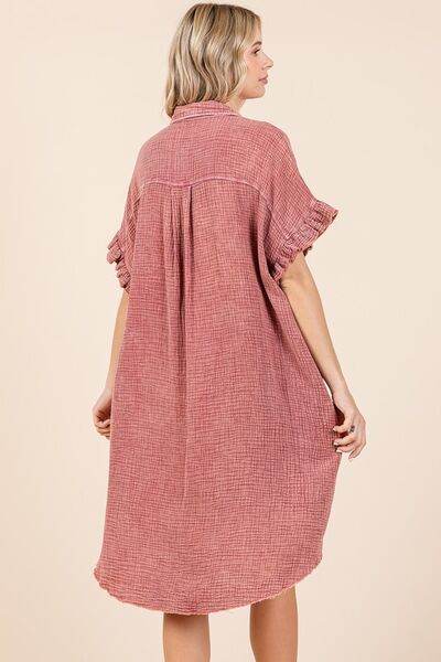 Mittoshop Mineral Wash Cotton Gauze Mini Shirt Dress - Hovatok