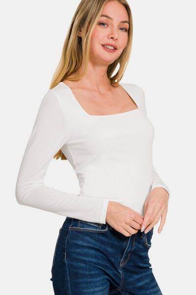 Zenana Square Neck Fitted Long Sleeve T-Shirt - Hovatok