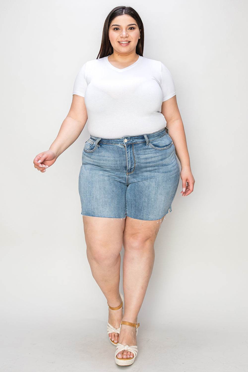 Judy Blue Full Size High Waist Raw Hem Denim Shorts - Hovatok