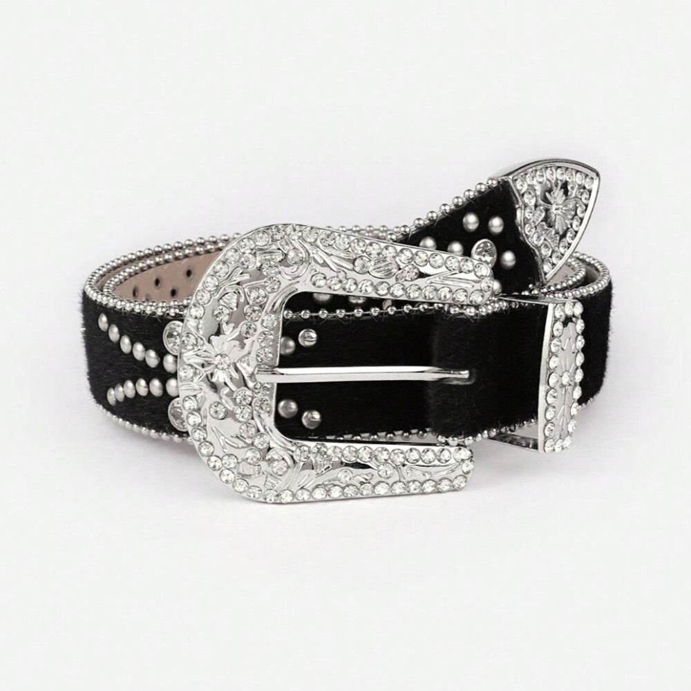 PU Leather Inlaid Rhinestone Belt - Hovatok