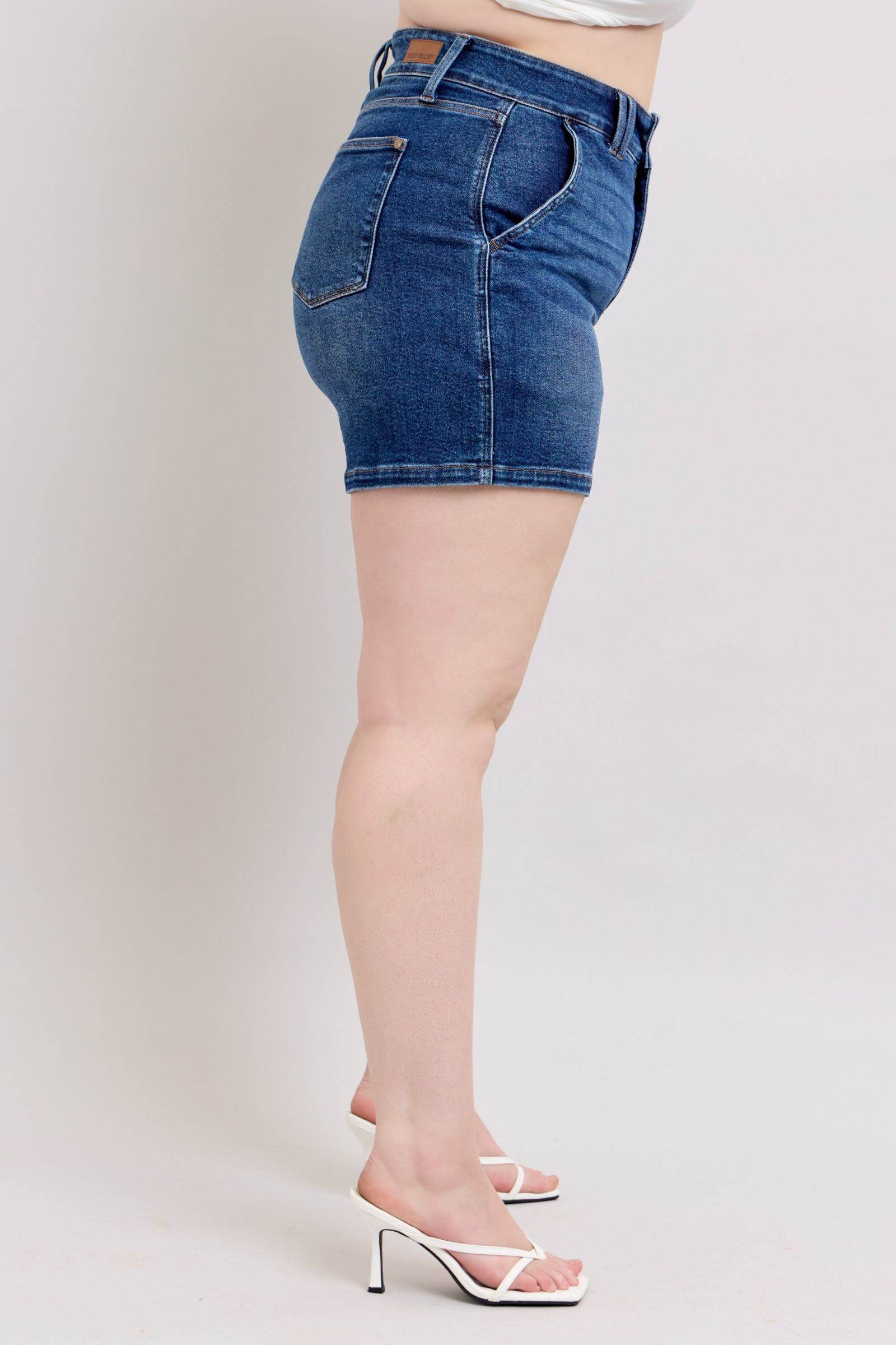 Judy Blue Full Size Double Button Waistband Denim Shorts Plus Size - Hovatok