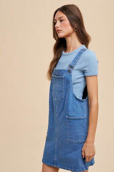 Annie Wear Wide Strap Denim Overall Dress with Pockets - Hovatok
