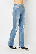 Judy Blue Full Size Distressed Raw Hem Bootcut Jeans - Hovatok