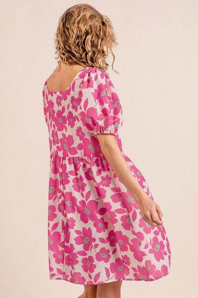 BiBi Printed Square Neck Puff Sleeve Mini Dress - Hovatok