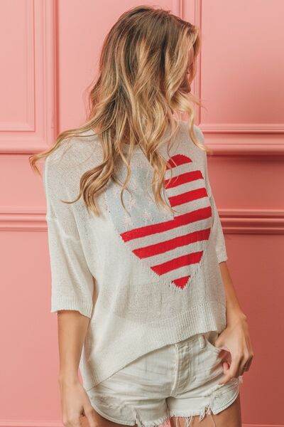 BiBi Striped Heart Contrast Knit Top - Hovatok