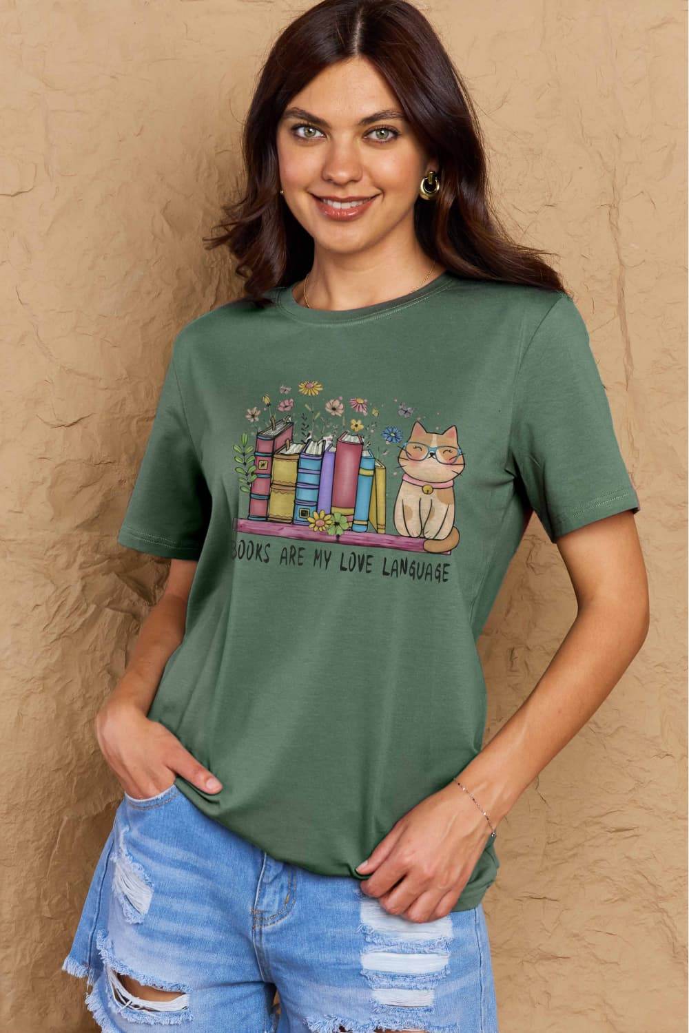 Simply Love Full Size BOOKS ARE MY LOVE LANGUAGE Graphic Cotton Tee - Hovatok