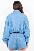 American Bazi Drawstring Waist Crop Denim Jacket - Hovatok
