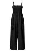 Smocked Spaghetti Strap Wide Leg Jumpsuit - Hovatok