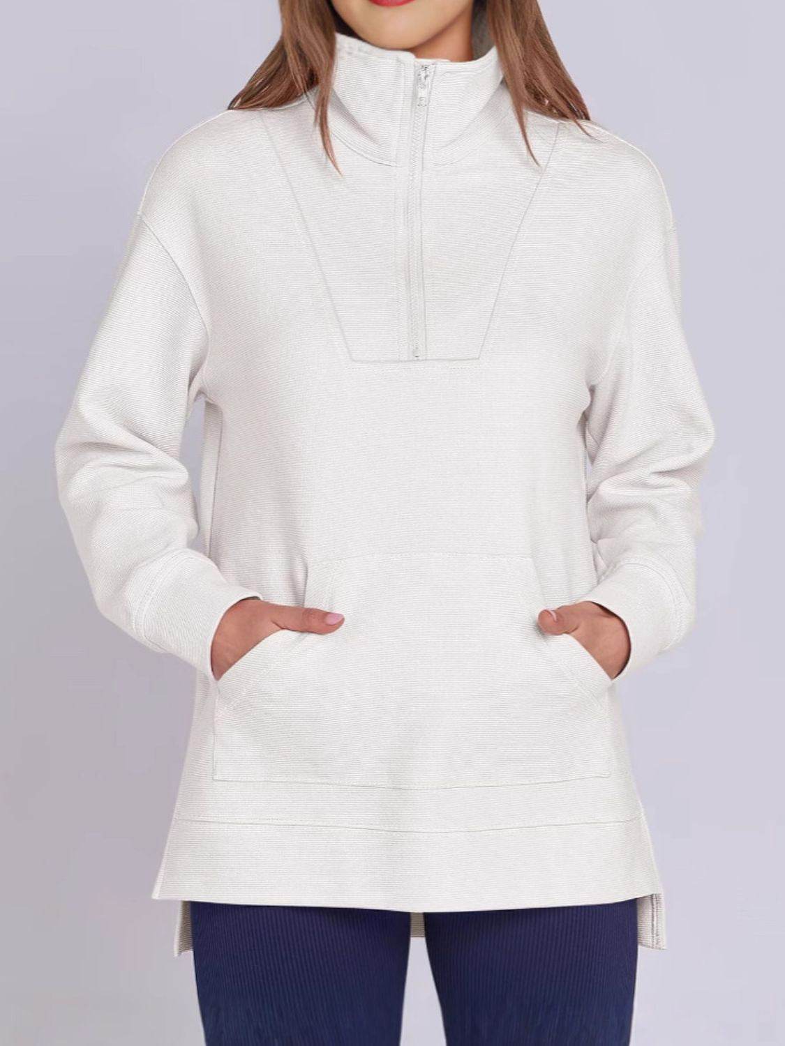ฺHigh-Low Quarter Zip Long Sleeve Sweatshirt - Hovatok