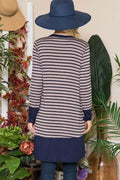 Celeste Full Size Striped Button Up Long Sleeve Cardigan Plus Size - Hovatok