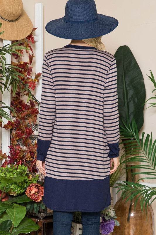 Celeste Full Size Striped Button Up Long Sleeve Cardigan Plus Size - Hovatok