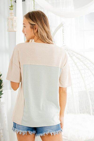 Heimish Full Size Contrast Round Neck Short Sleeve T-Shirt Plus Size - Hovatok