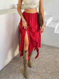 Devine Slit Drawstring Ruffled Skirt - Hovatok