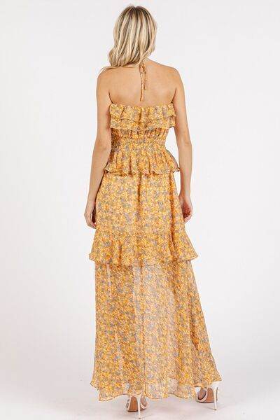 Mittoshop Ruffled Smocked Floral Halter Neck Maxi Dress - Hovatok