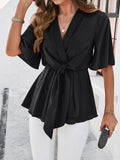 Devine Tied Front Peplum Blouse - Hovatok
