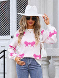Angel Wings Bow Round Neck Dropped Shoulder Sweater - Hovatok