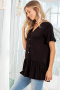 Heimish Full Size Ruffled V-Neck Short Sleeve Blouse Plus Size - Hovatok