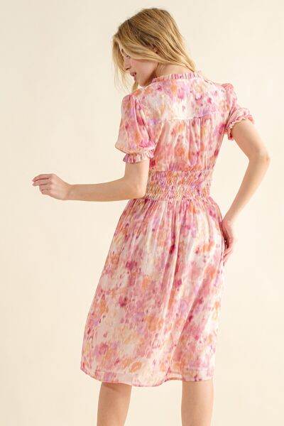 And The Why Full Size Smocked Waist Printed Midi Dress - Hovatok