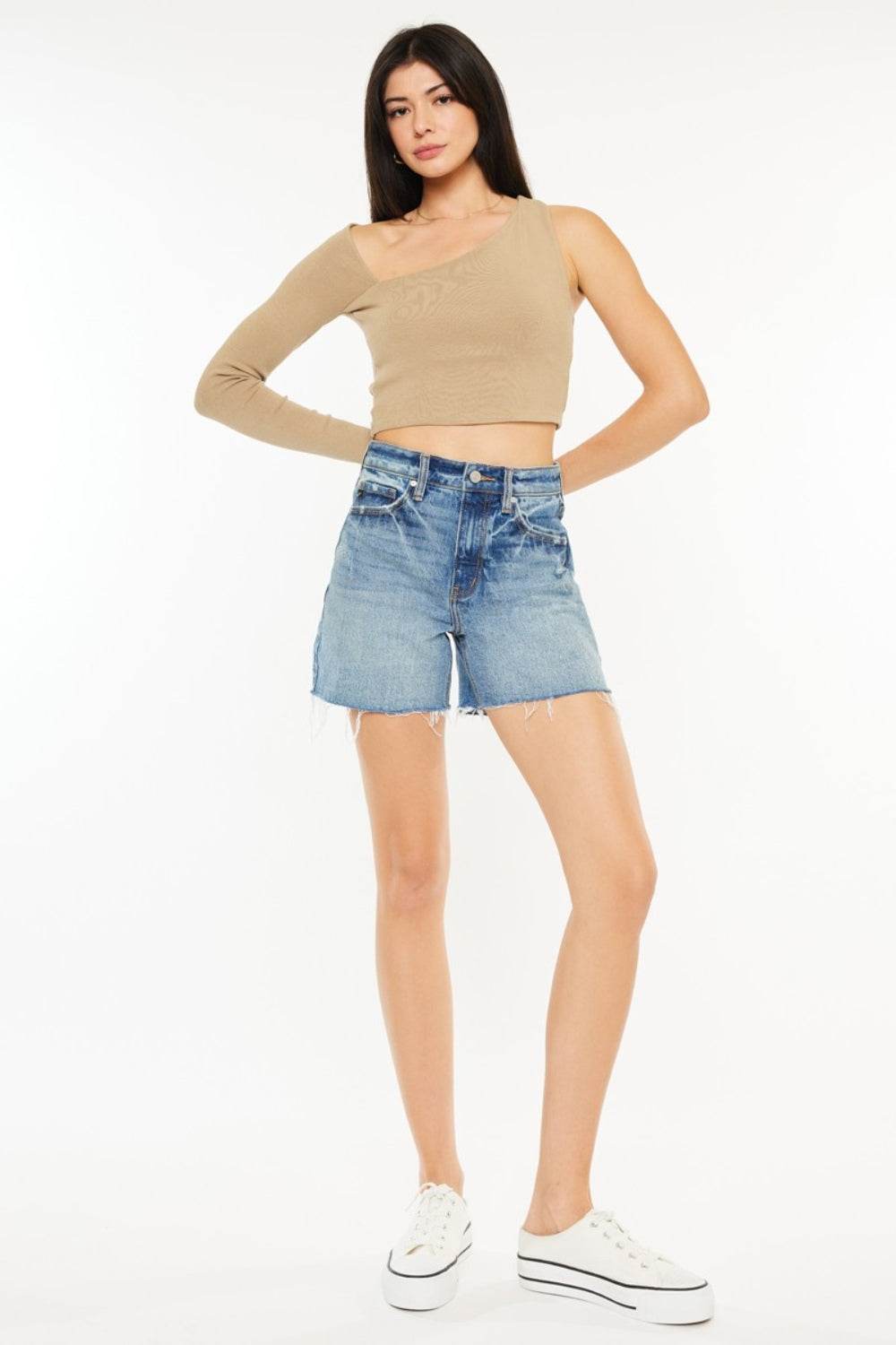 Kancan Full Size Raw Hem High Waist Denim Shorts - Hovatok