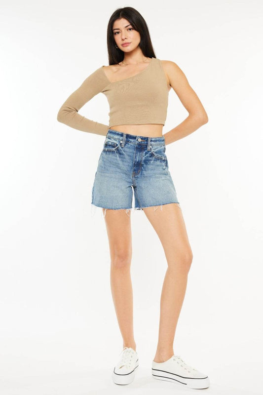 Kancan Full Size Raw Hem High Waist Denim Shorts - Hovatok
