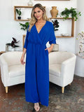 Double Take Full Size Surplice Wide Leg Jumpsuit with Pockets - Hovatok