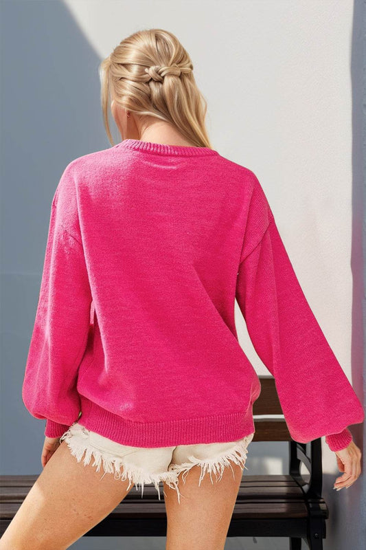 Double Take Full Size Sequin Nutcracker Long Sleeve Sweater - Hovatok