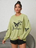 Butterfly Graphic Drop Shoulder Sweatshirt - Hovatok