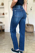 Judy Blue Full Size High Waist Rigid Magic Heavy Destroy Straight Jeans - Hovatok