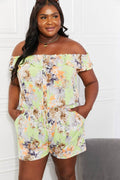 Sew In Love Full Size Pure Delight Floral Off-Shoulder Romper - Hovatok
