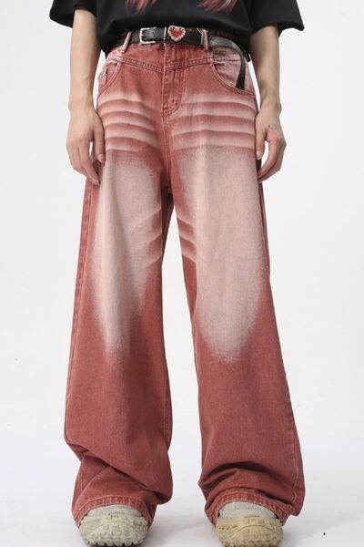 Men's Washed Wide Leg Jeans - Hovatok