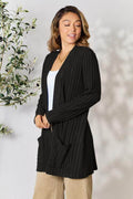 Basic Bae Full Size Ribbed Open Front Cardigan with Pockets - Hovatok