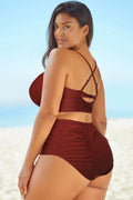 Full Size Halter Neck Crisscross Ruched Two-Piece Swimsuit - Hovatok