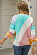 Angel Wings Color Block Round Neck Long Sleeve Sweater - Hovatok
