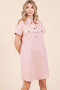 Mittoshop Button Detail Collared Neck Short Sleeve Shirt Dress - Hovatok