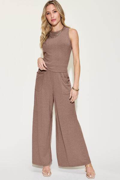 Basic Bae Full Size Ribbed Tank and Wide Leg Pants Set - Hovatok