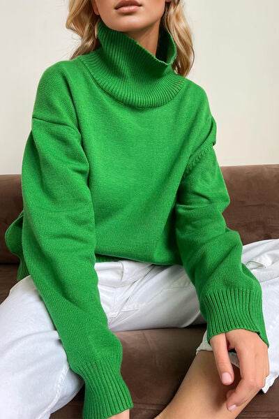 Basic Bae Turtleneck Dropped Shoulder Long Sleeve Sweater - Hovatok