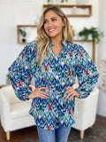 Double Take Full Size Printed Balloon Sleeve Blouse - Hovatok