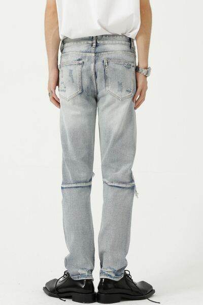 Distressed Side Zip Jeans with Pockets - Hovatok