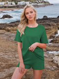Round Neck Short Sleeve Top and Shorts Sweater Set - Hovatok