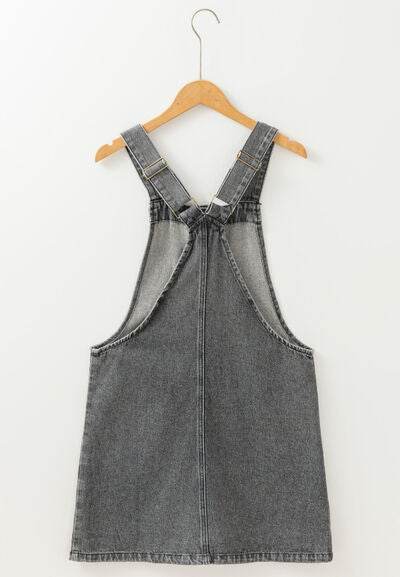 Wide Strap Button Down Denim Overall Dress - Hovatok
