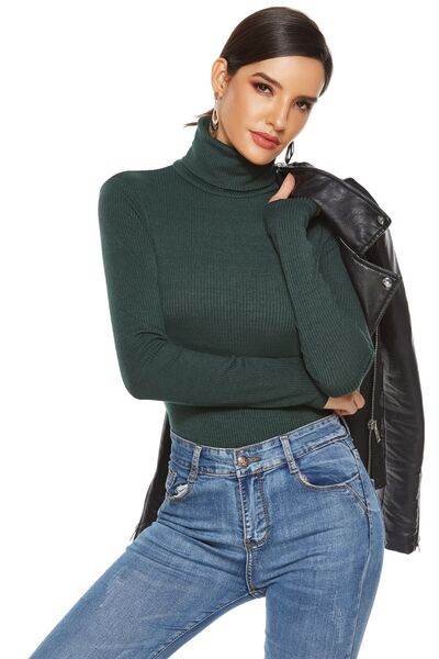 Ribbed Turtleneck Long Sleeve Bodysuit - Hovatok